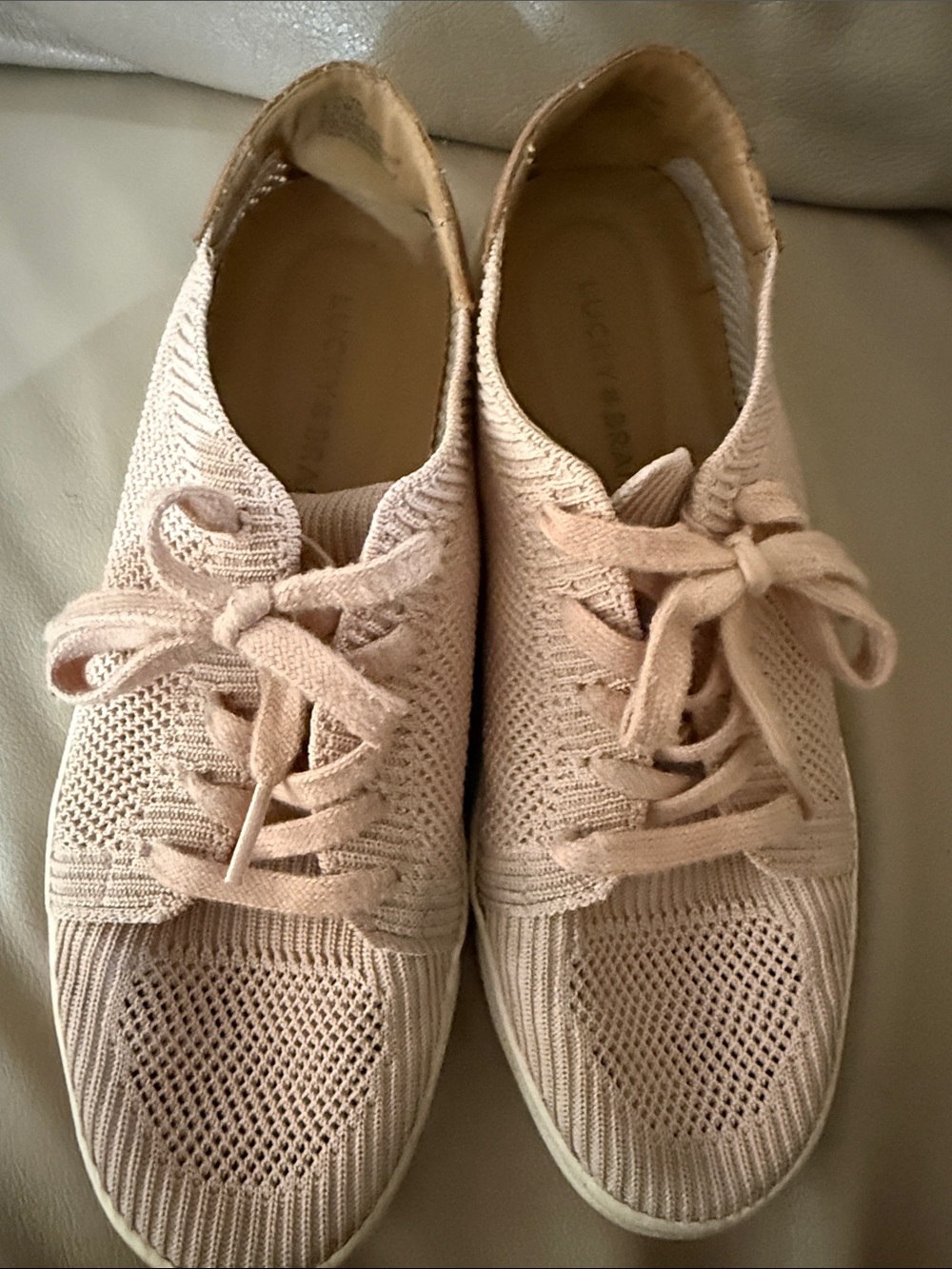 Lucky Brand Knit Lace-Up Sneakers in Light Blush